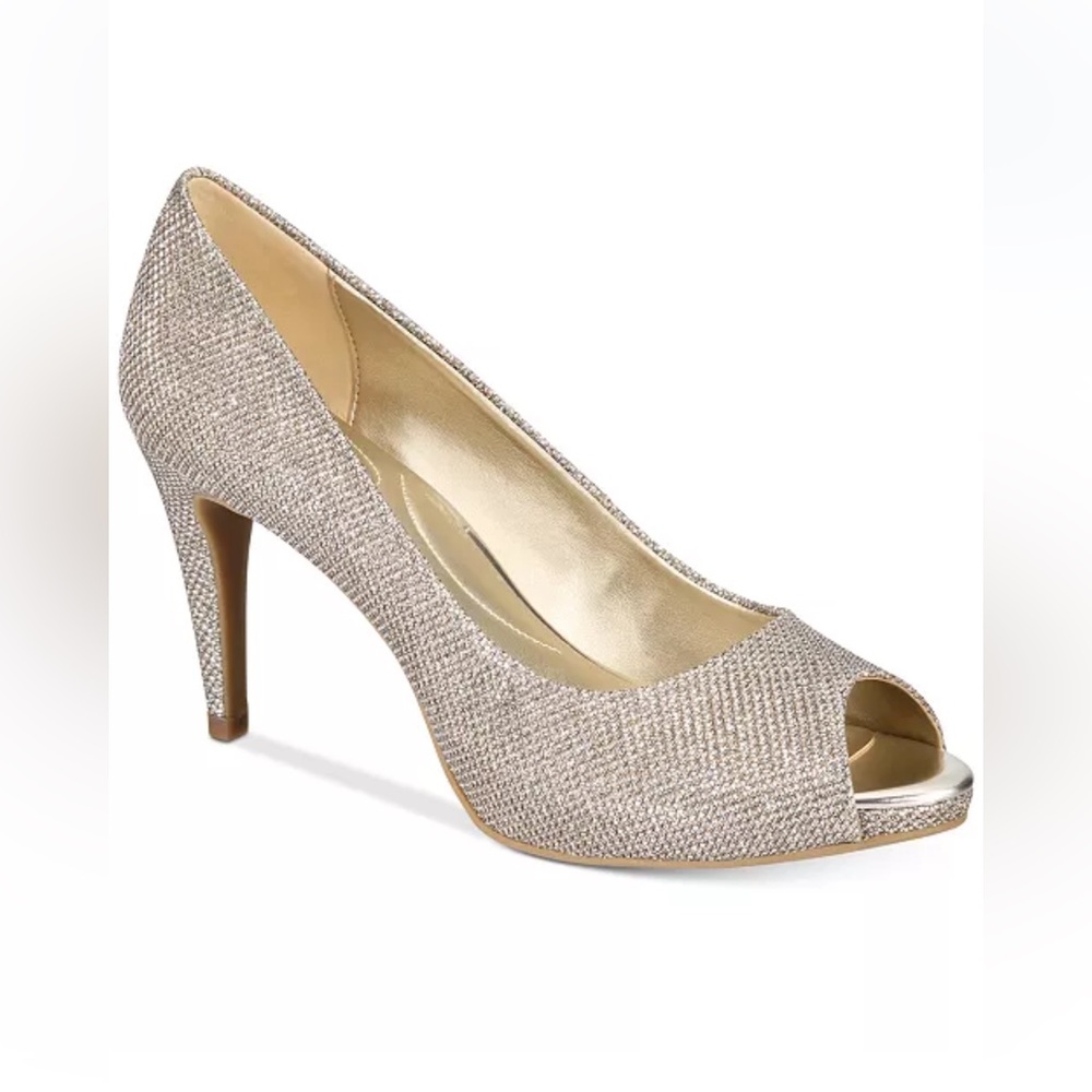 [bandolino] rainaa peep toe platform pump champagne metallic gold glitter 8.5